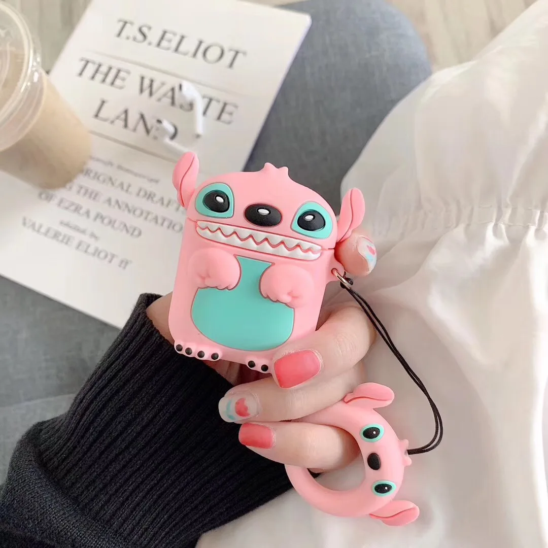 Силиконовый чехол для наушников Apple AirPods с мультипликационным стичем защитный