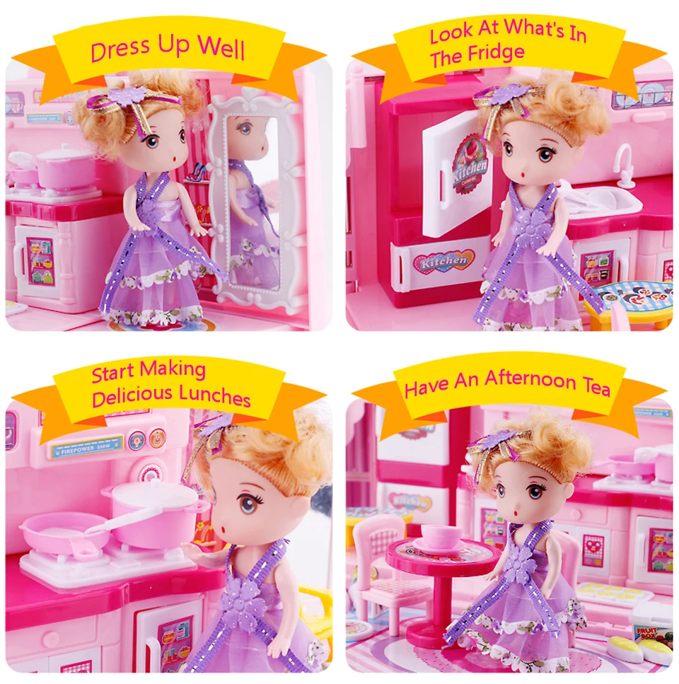 Милый миниатюрный дом дети вилла кухня свет Музыка Игрушки для девочек куклы DIY Дом сумки для кукол аксессуары Лучшие подарки на день рождения