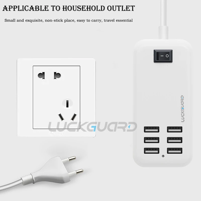 Luckguard ЕС Plug 6 Порты мобильного телефона 20 4A стены Dock USB адаптер Зарядное устройство