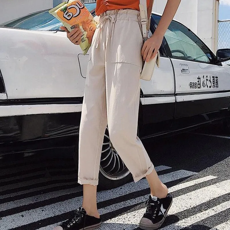 Женские повседневные брюки OIONINOS черные свободные с высокой эластичной талией