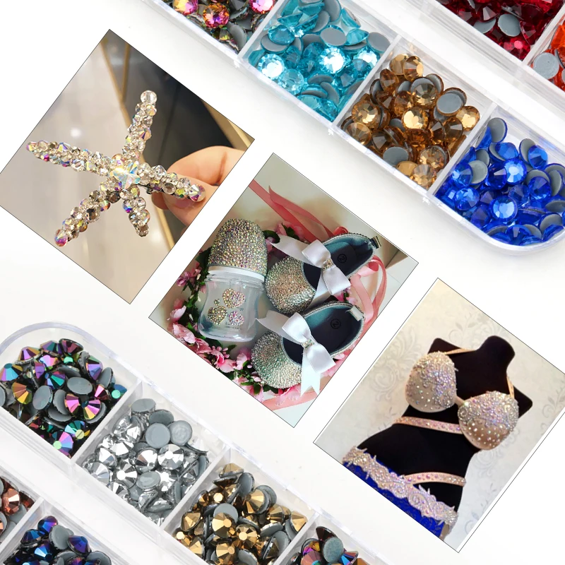 Смешанные цвета SS16 SS20 с коробкой 12 цветов AAA Горячая фиксация Стразы