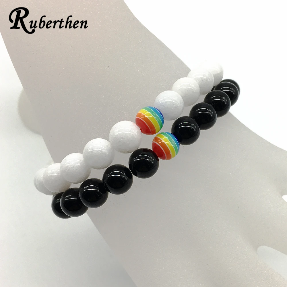 Ruberthen 2018 Новый Дизайн Радужный Браслет 7 цветных бусин браслет черный оникс белый