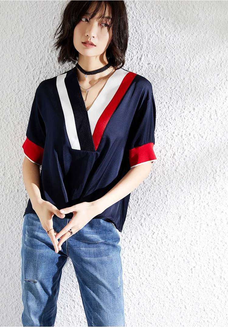 PIXY футболка из тяжелого шелка с v-образным вырезом Женская летняя повседневная