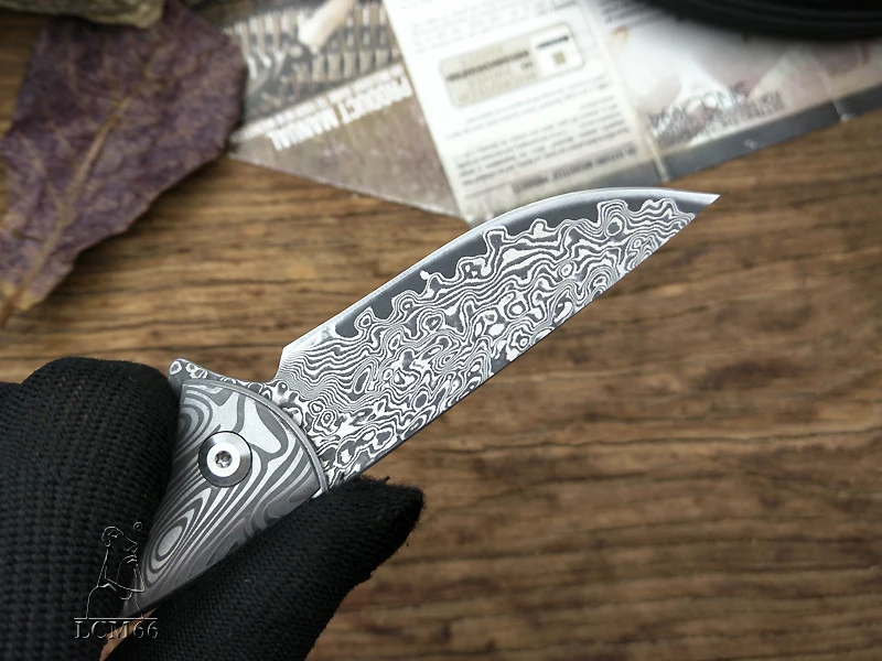LCM66 дамасский складной нож ручной работы кованый нож охотничий нож 60HRC Ebony Ручка с портативным ножом Инструменты острый открытый knif