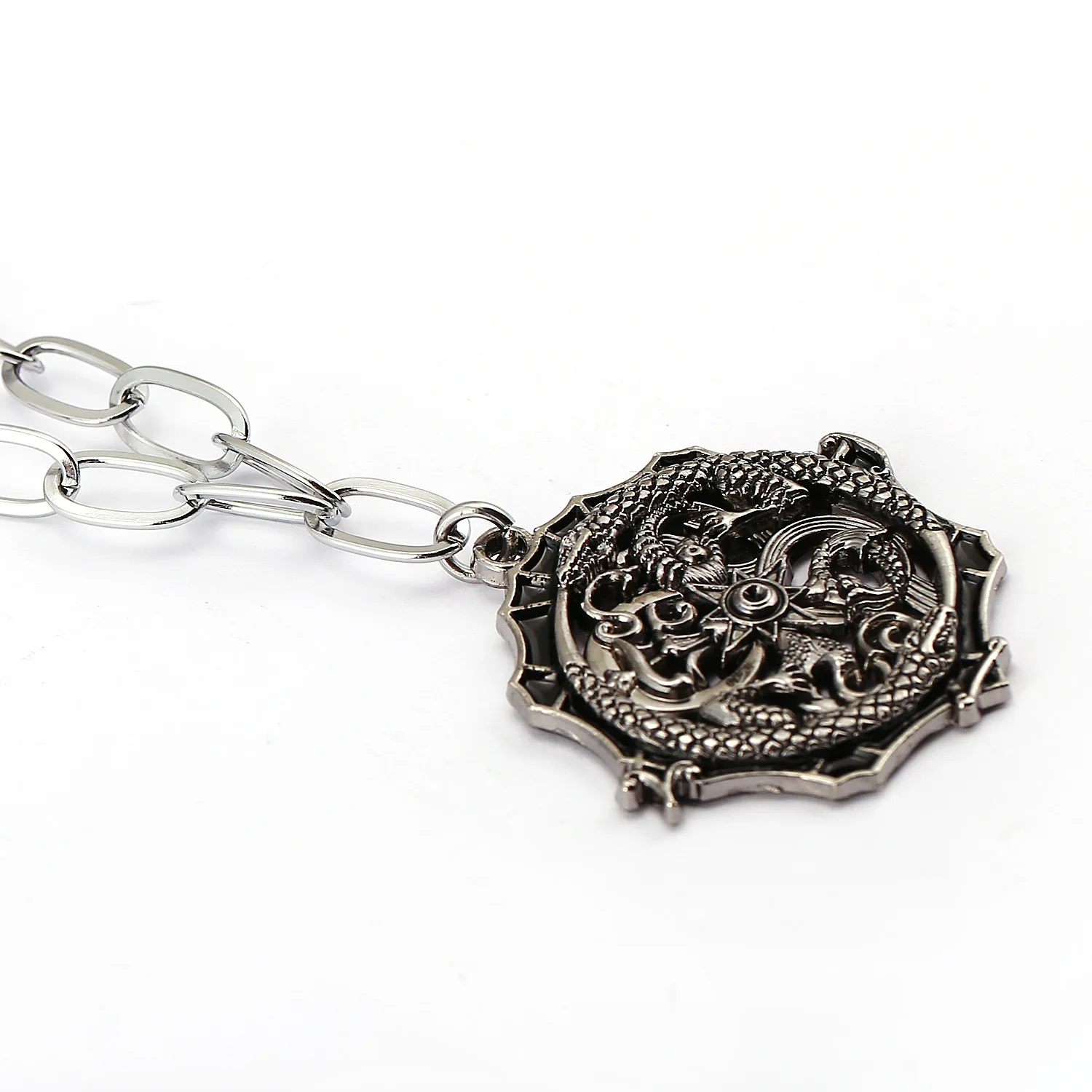 Round Dragon Totem Pendant Black Retro Punk Ethnic Wind Religious Necklace Fashion Long Cotton Rope Chain Hyperbole | Украшения и