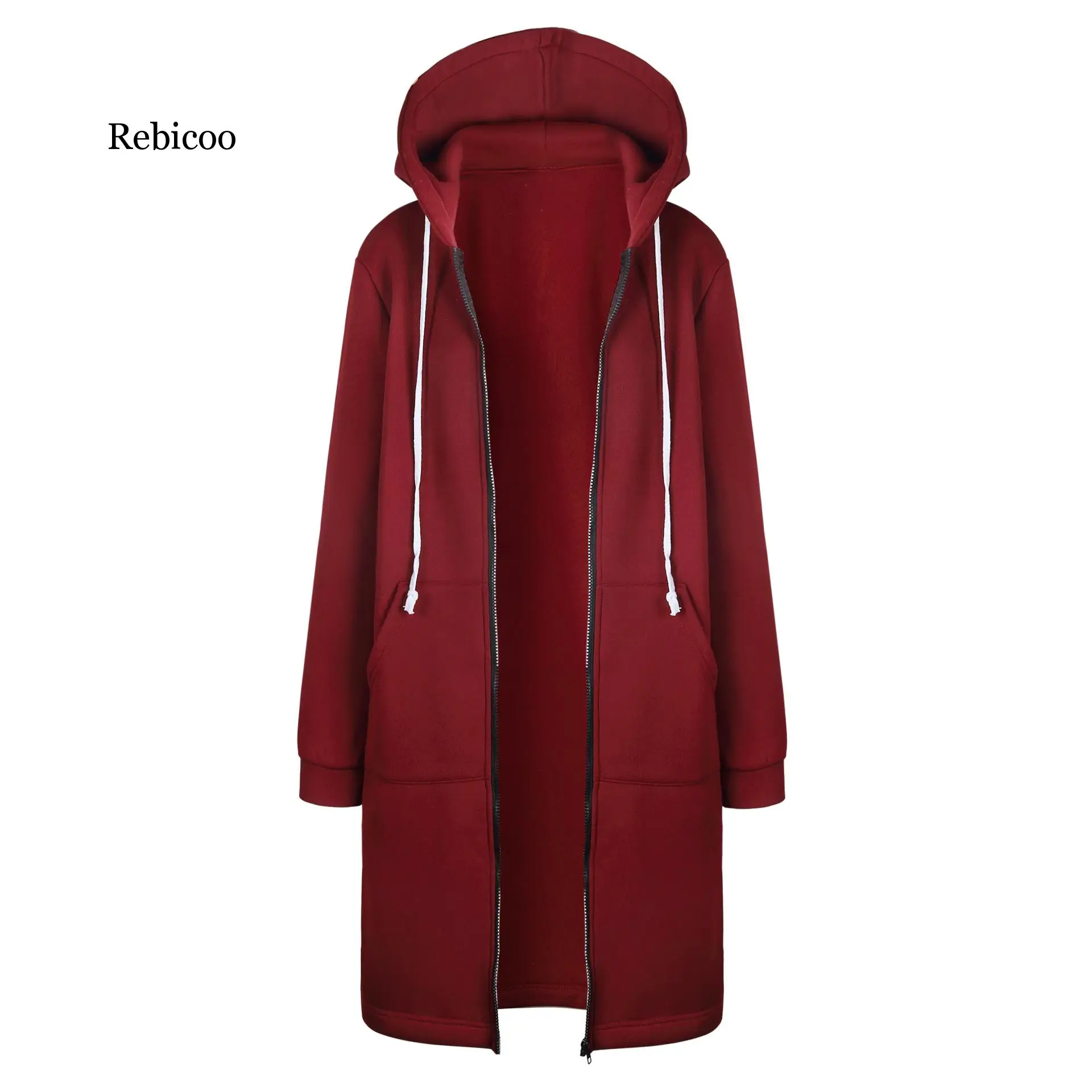 

Rebicoo Women Jacket Long Coat Autumn 2019 Casual Plus Size Winter Hooded Jacket Female Sweater Ladies Cardigan