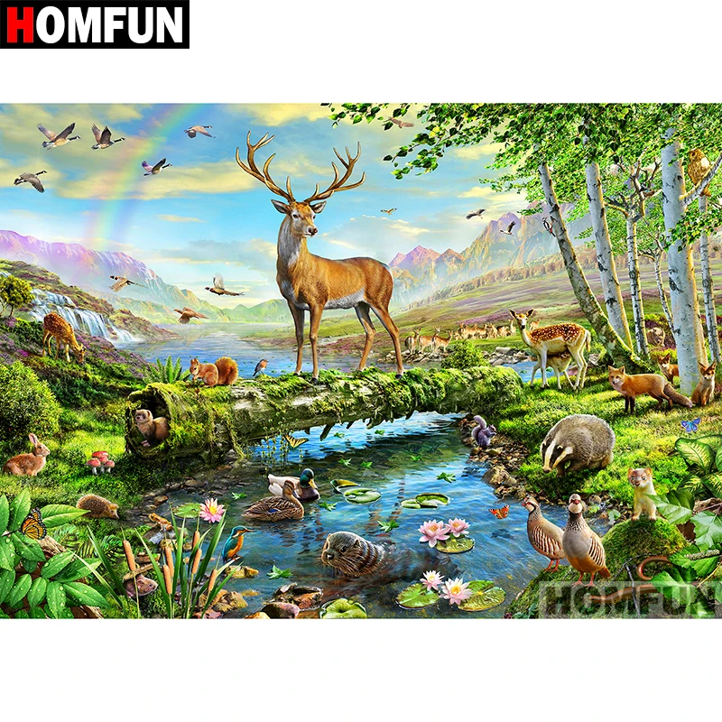 Алмазная живопись HOMFUN A07196 картина Лес олень с полными квадратными/круглыми