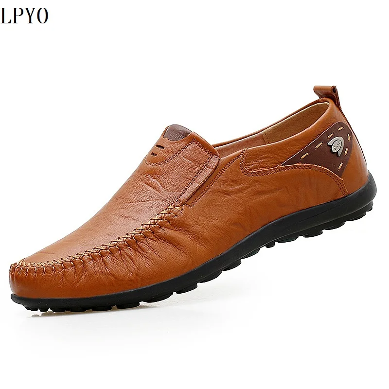 Recreational leather shoes men's a pedal lazy father doug cowhide joker soft bottom 47 yards of big | Обувь