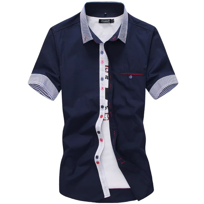 Navy Blue Новинка, брендовая мужская одежда, рубашки с коротким рукавом, повседневная мужская рубашка, приталенная, фирменный дизайн, официальная рубашка, Camisa Social chemise homme - Цвет: Navy Blue