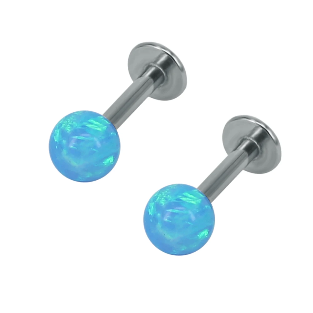 light blue Натуральные серьги с камнями-опалами, синий белый шар, базовый Пирсинг для губ, кольца на Козелок, ювелирные изделия для ушей из нержавеющей стали для женщин и мужчин, унисекс - Окраска металла: light blue