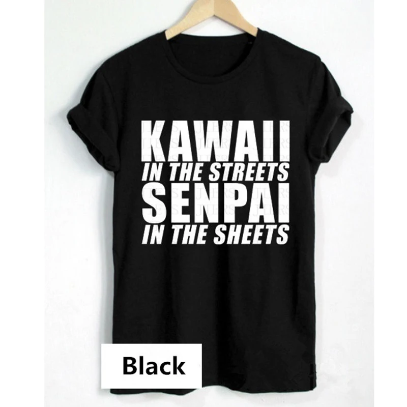 Футболка с надписью Senpai аниме японская рубашка Yaoi Otaku Harajuku Kawaii на улице в листах