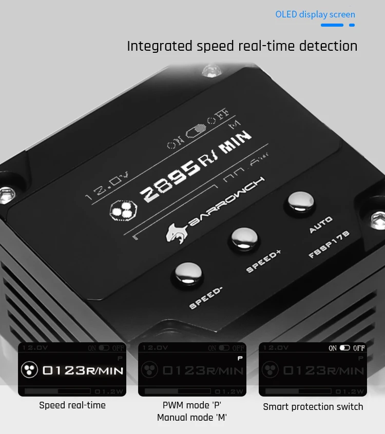 Barrowch FBSP17B, 17 Вт PWM интеллектуальный насос, OLED цифровой дисплей, DDC серия, ручной и ШИМ контроль скорости водяного Охлаждения Насос