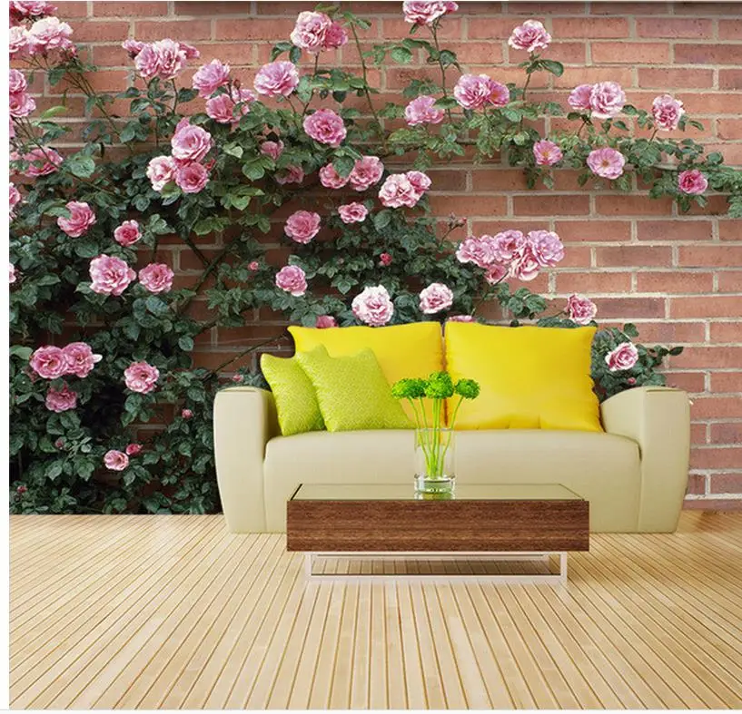 

3d customized wallpaper Roses on the wall with green leaves 3D TV backdrop 3d wall murals Home Decoration