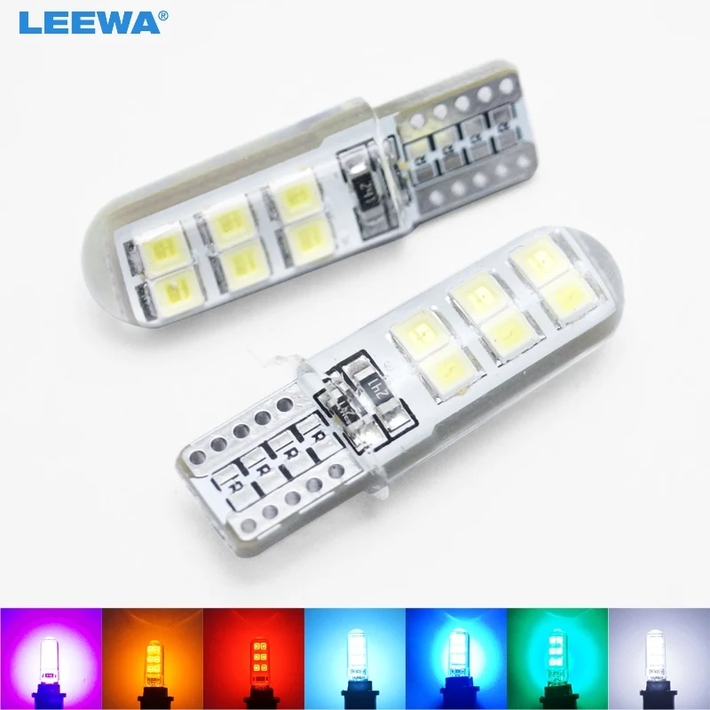 

LEEWA 2pcs Car T10 194 168 W5W 2835 Chip 12SMD Silica Car LED Door License LED Light Bulb Wedge Light 7-Color #CA4464