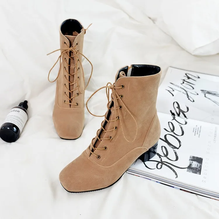 Коричневый Big Size 9 10 11-16 boots women shoes ankle boots for women ladies boots Cross strap side zipper - Цвет: Коричневый