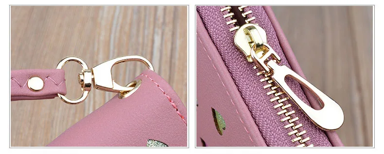Leather women's wallet New cute Love color hollow large capacity Purses women Solid color purses Long Love zipper female wallet