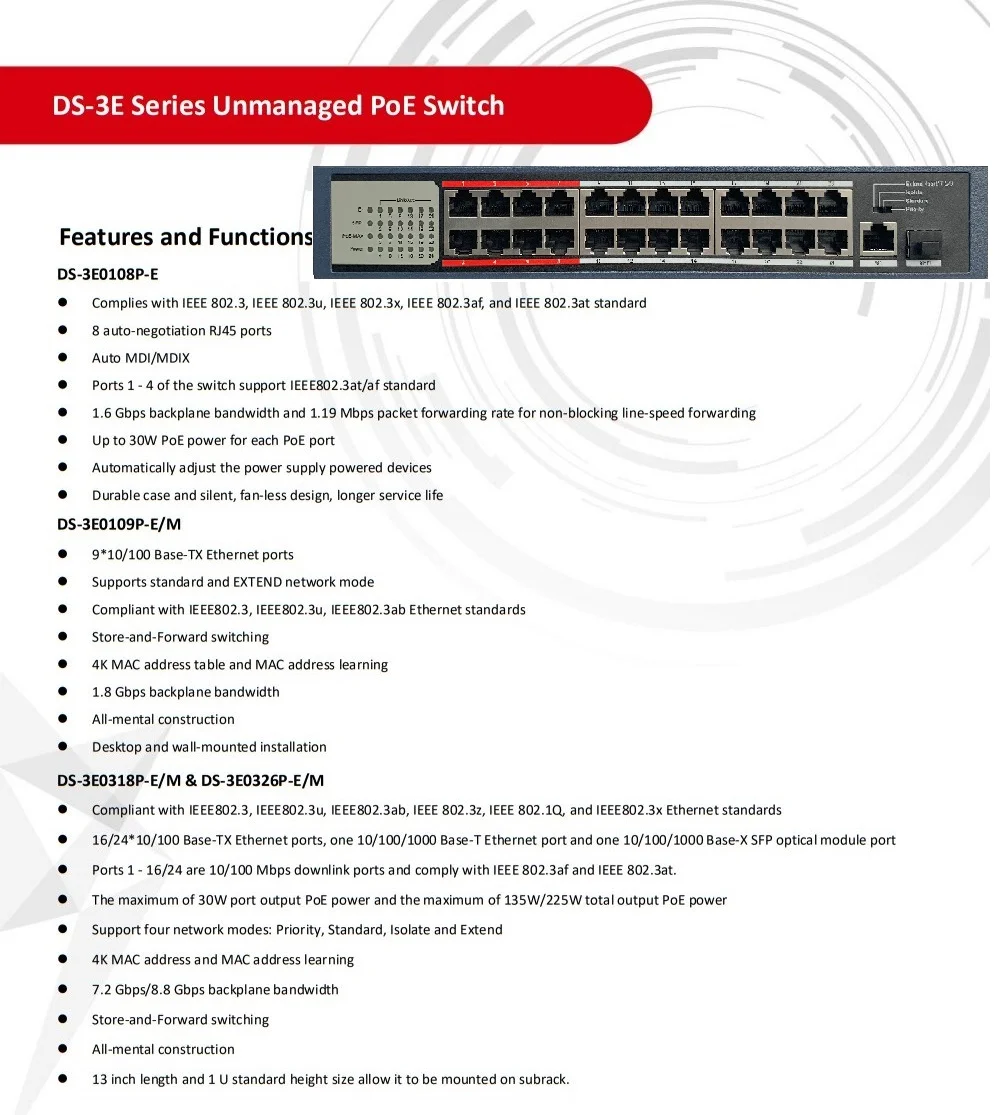 HIK 4CH 8CH 16CH 24CH PoE LAN сетевой коммутатор, DS-3E0105P-E/м DS-3E0109P-E/м DS-3E0318P-E/м DS-3E0326P-E/м экономического