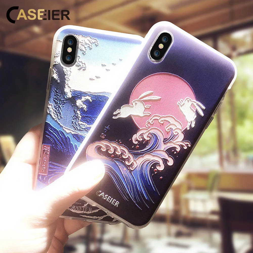 Caseier большая волна печать чехол для iPhone X 7 8 6 S Plus прозрачная накладка-чехол на