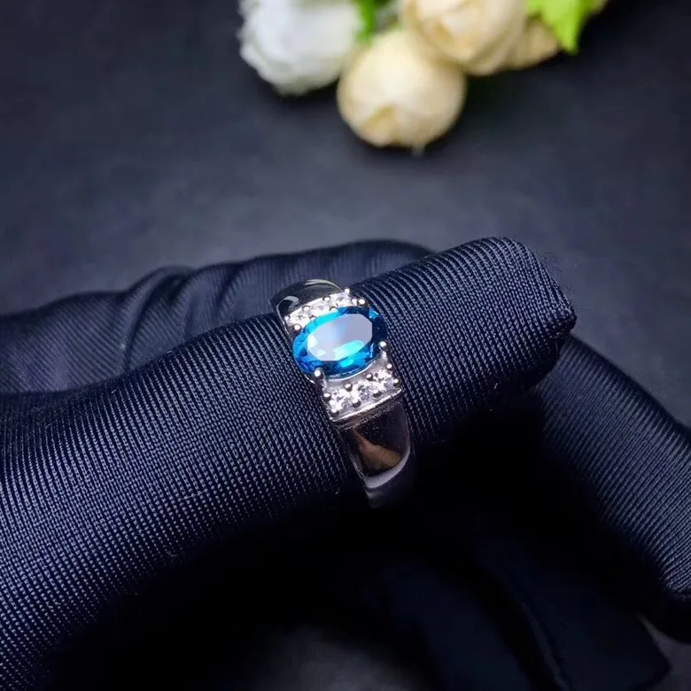 Природный Голубой топаз кольцо натуральной Голубой топаз 925 серебро Fine jewelry