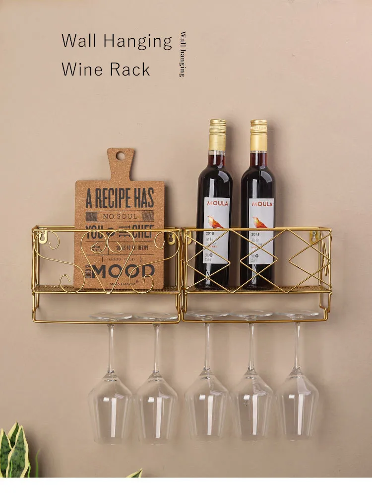 Baffect Wall Hanging Wine Storage Rack Iron Cup Storage Holder Double Layers Sundries Storage Organizer Wine Shelf Home Decor