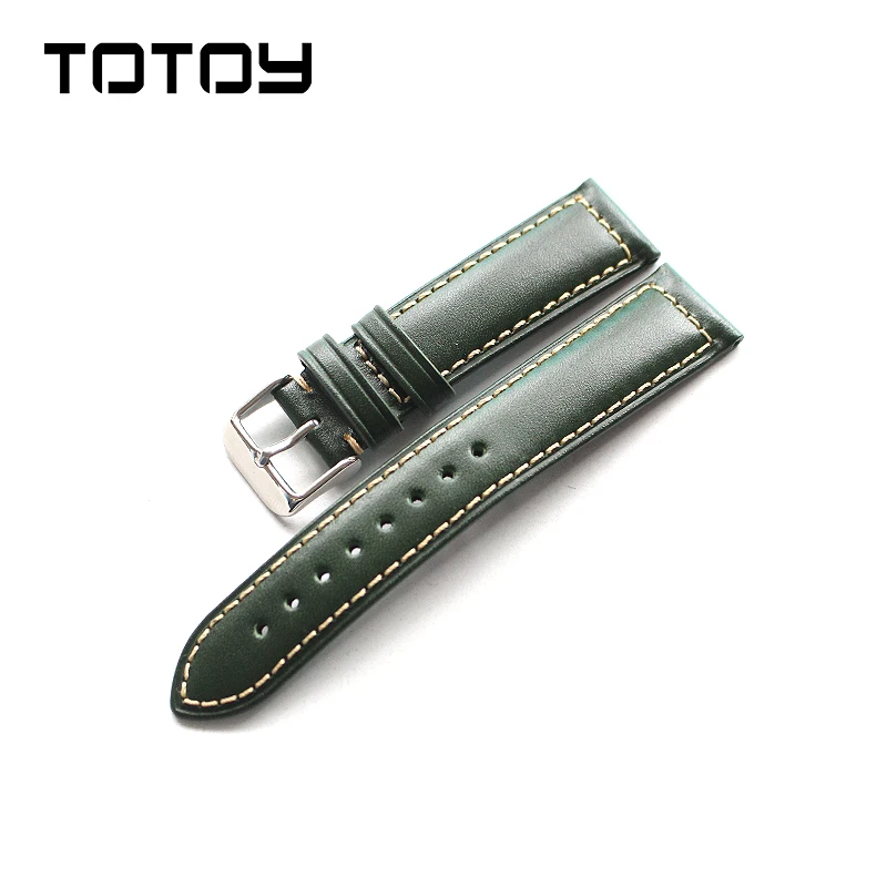 TOTOY ручной работы кожаные Ремешки для наручных часов, 18 мм 20 мм Ретро ветер ремешок, мягкая кожа растительного дубления+ Быстрая - Цвет ремешка: Зеленый