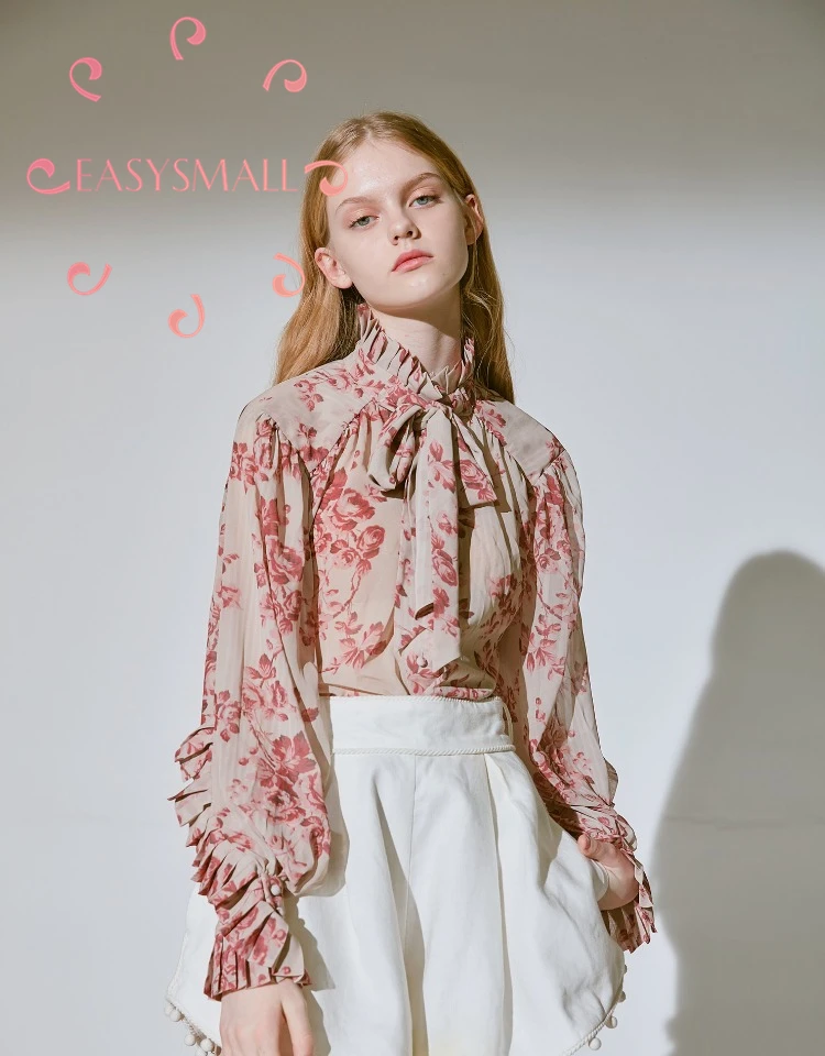 

EASYSMALL Women dress Fashion Summer Sexy Strap Bow high-end streetwear flower tight High Waist Long Sleeve blouses