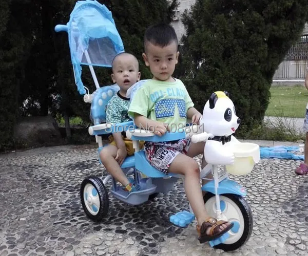 Panda music Tandem Trike Двухместный трехколесный велосипед для лица и лица, трехколесный велосипед с стальной рамой для близнецов для 2 детей, голубой или красный цвет, подарок для малышей