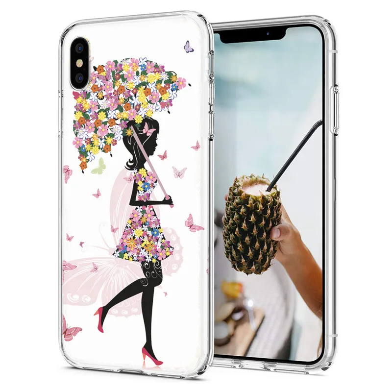 Soft Phone Case For iPhone X XS XR Covers TPU Colorful Flower Pizza Butterfly Pattern Fundas iPhone6 7 Max M068 |