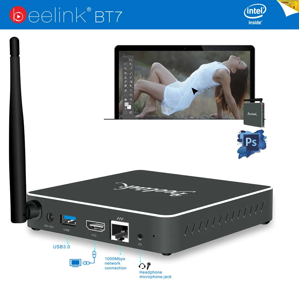 Beelink BT7 Умные Окна 10 TV Box 4 К ГБ 320 Intel Atom X7 Z8700 Mini PC BT 4.0 Wifi 2.4 Г/5.8 Г UHD Media Player Set Top