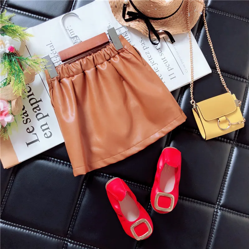 Весенне-осенняя юбка из искусственной кожи для девочек 2 цвета одежда малышей 3-7