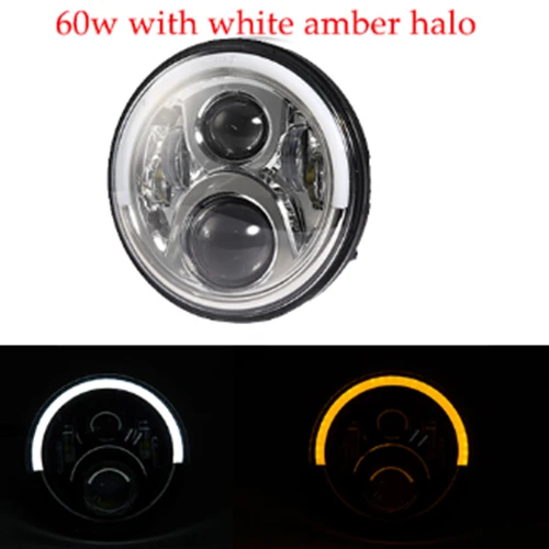 60w semi halo silver SUP-светильник 7 дюймов светодиодный головной светильник дальнего и ближнего света светодиодный налобный фонарь с ангельским глазом Halo Ring для мотоцикла Harley Touring Softail FLD - Цвет: 60w semi halo silver