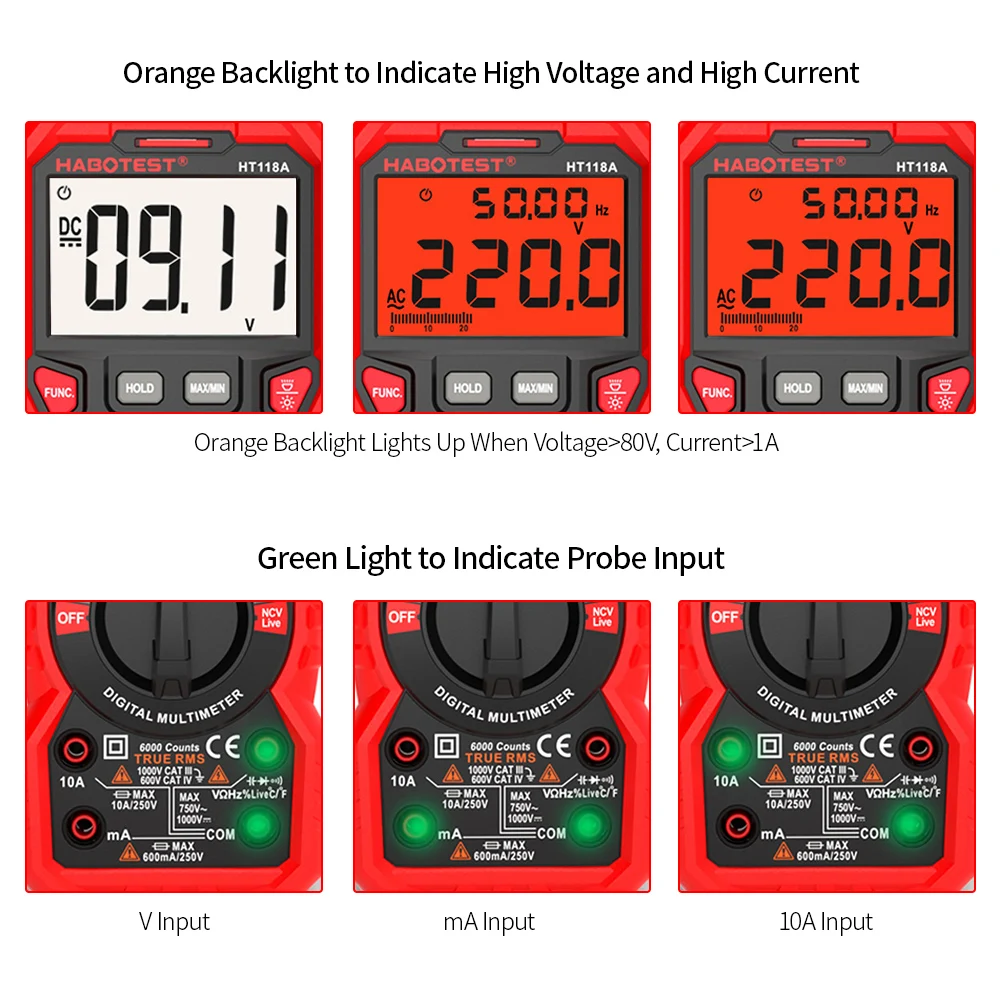Цифровой мультиметр HABOTEST с автоматическим выбором диапазона 6000 отсчетов