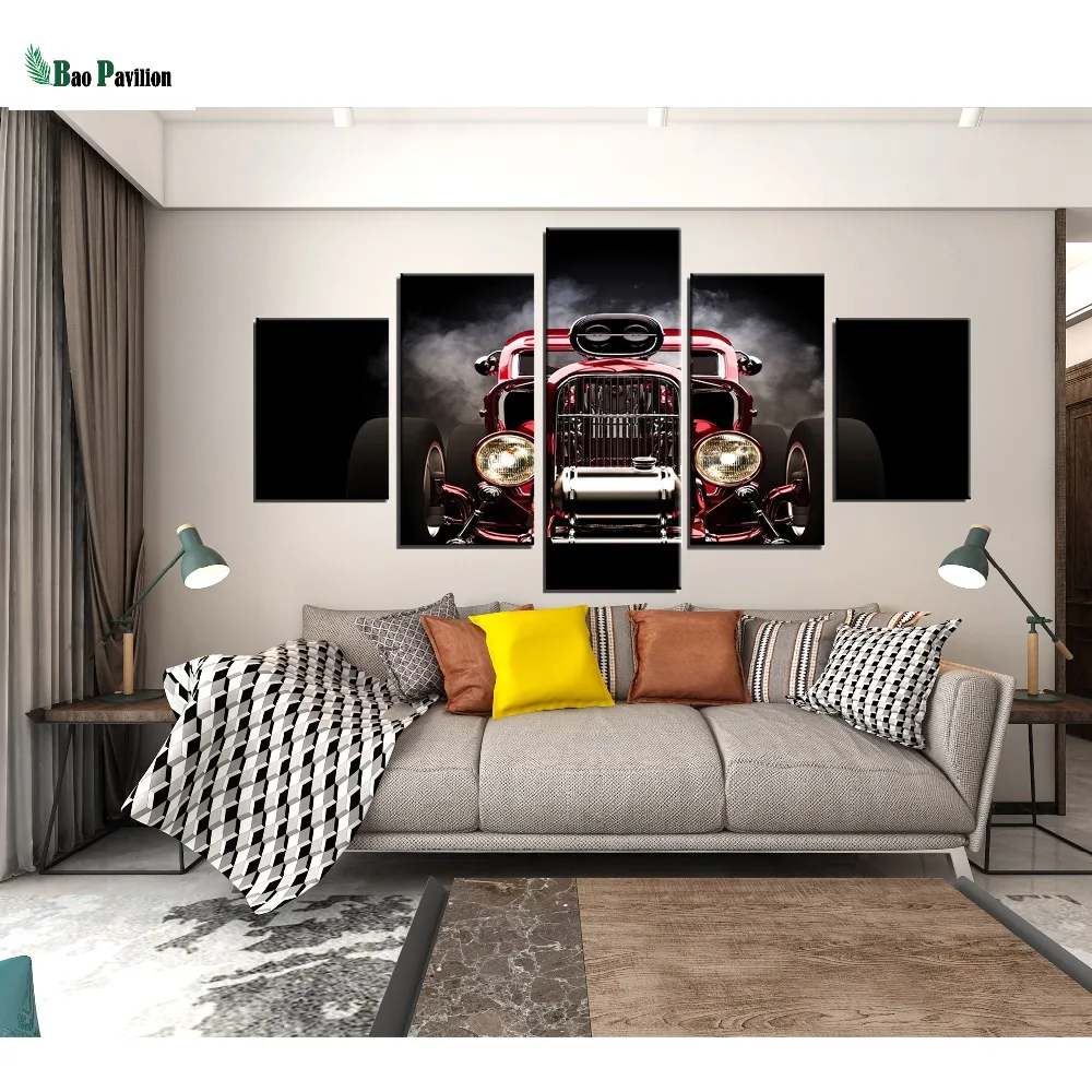 

Modular Picture Wall Art Home Decoration 5 Panel Red Car Posters Framework Living Room HD Printed Modern Painting On Canvas