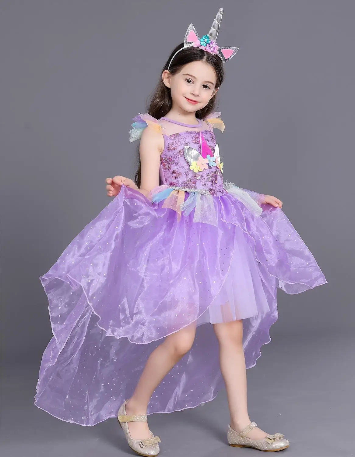 Surferfish Children's princess dress girl wedding summer sleeveless evening Lace Party Unicorn Baby Tail Dress | Детская одежда и