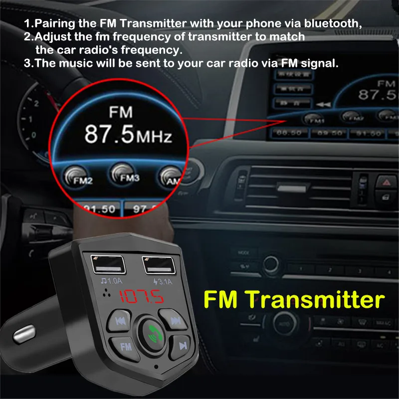 FM трансмиттер автомобильный с 2 мя USB портами и поддержкой Bluetooth 5 0|FM-трансмиттеры|