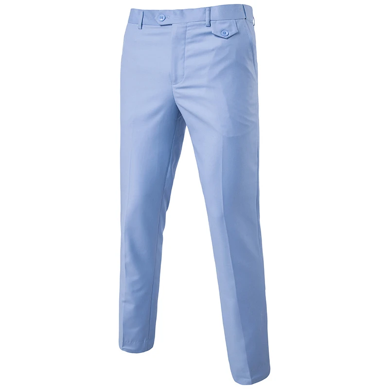

Fashion High Quality Men Suit Pants Solid Spring Summer Long sky blue pant Business Casual Trousers Full Length Interview Meet