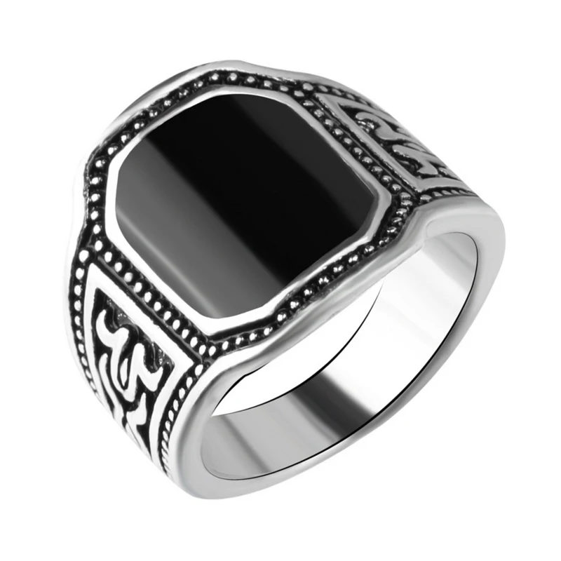 

Antique Silver Color Signet Rings Black Enamel Men Finger Ring For Male Cool Knuckle Jewelry