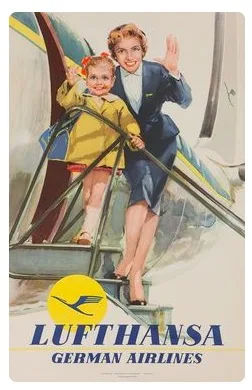 Немецкая авиакомпания Deutsche Lufthansa старинный ретро постер из путешествия холст