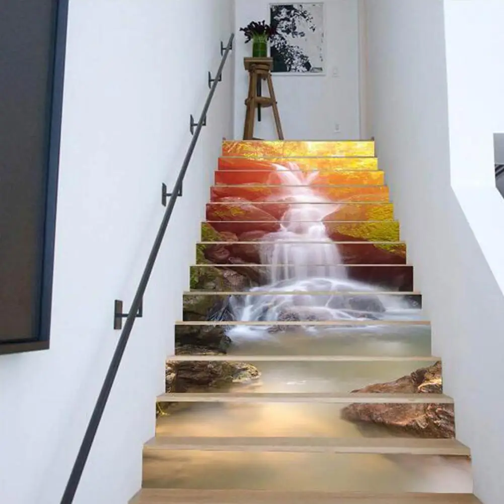 None 3D Simple Sunshine Waterfall Scenery Pattern Wall Sticker for Home Hallway Stairs | Дом и сад