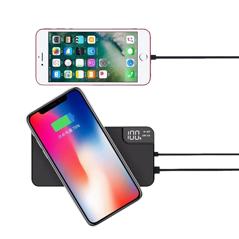 10000 мАч Внешний аккумулятор внешний Type c Micro USB портативное QI Беспроводное