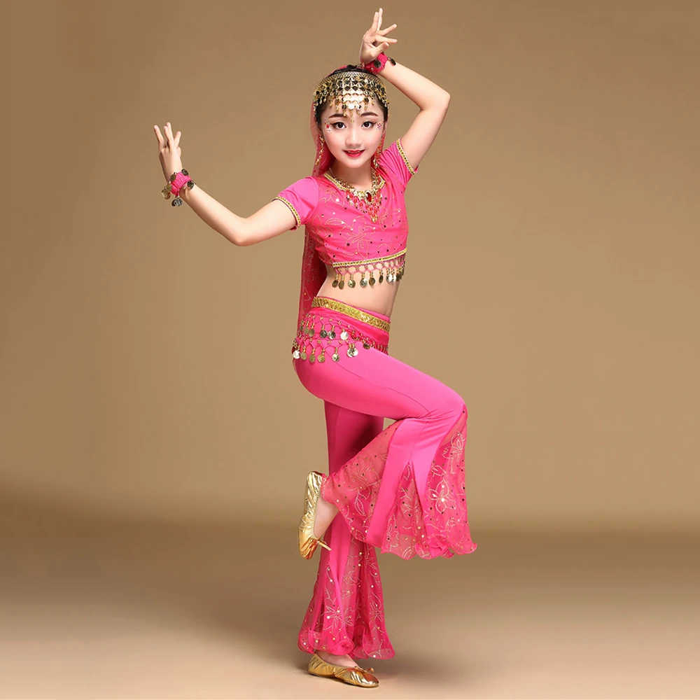 

Hot Selling Girl Belly Dance Suit For Girl Rose red Blue Tops+Pant Cheap Clothes Popular Femine Belly Indian Samba Fashion Q4046