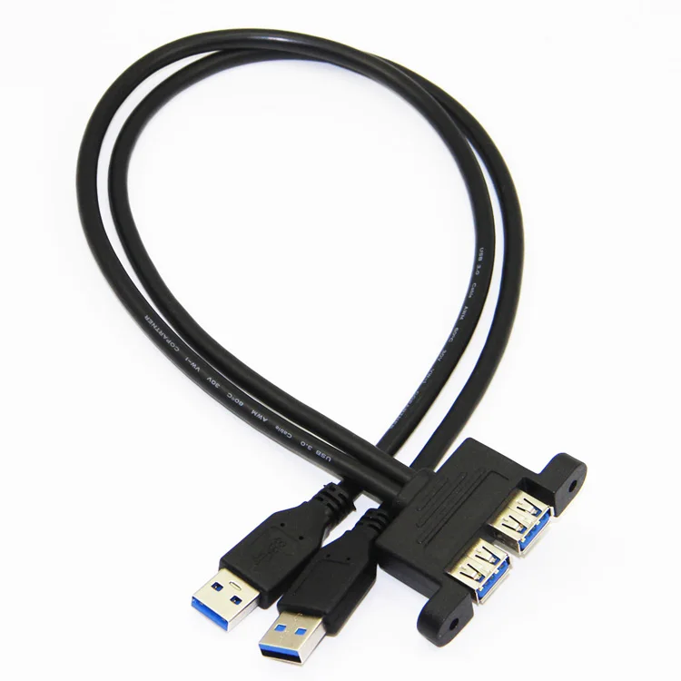Bochara двойной USB 3,0 папа-двойной USB 3,0 Женский USB 3,0 кабель-удлинитель с винтовым креплением на панель экранированный 30 см 50 см 1 м 1,5 м