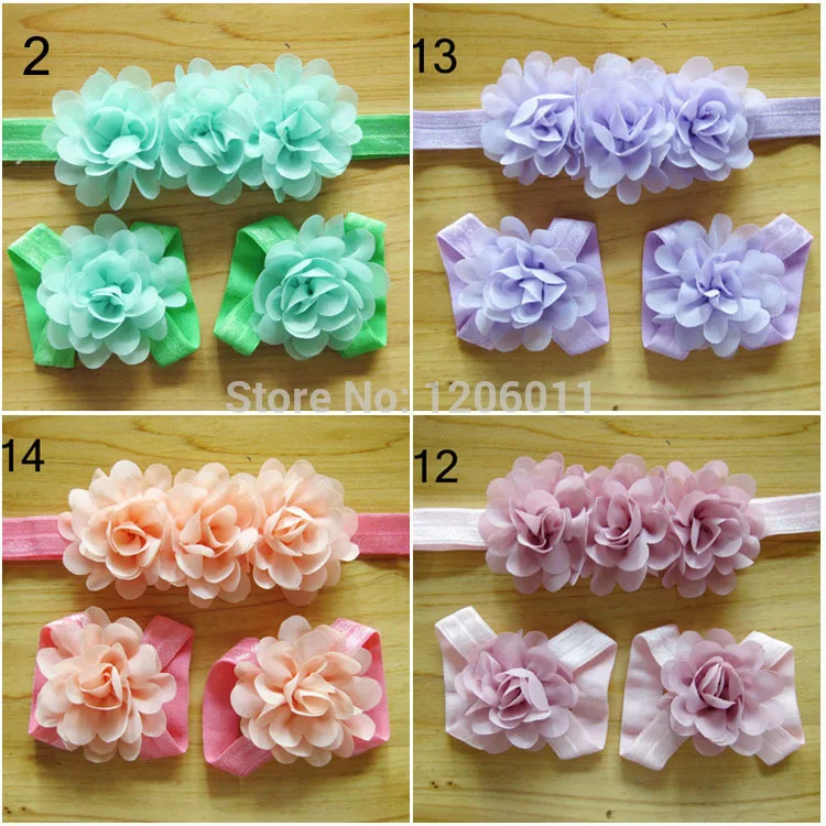 

10sets/lot 2014 pop kids girls Chiffon flower flower shoes and 3 flowers headband kids First Walkers Sandals