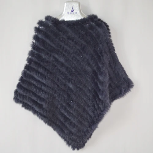 dark blue Осень-зима Леди Настоящее Трикотажные кролика пончо Обёрточная бумага шарфы Для женщин натуральный мех кролика шаль Треугольники накидка в розницу - Цвет: dark blue