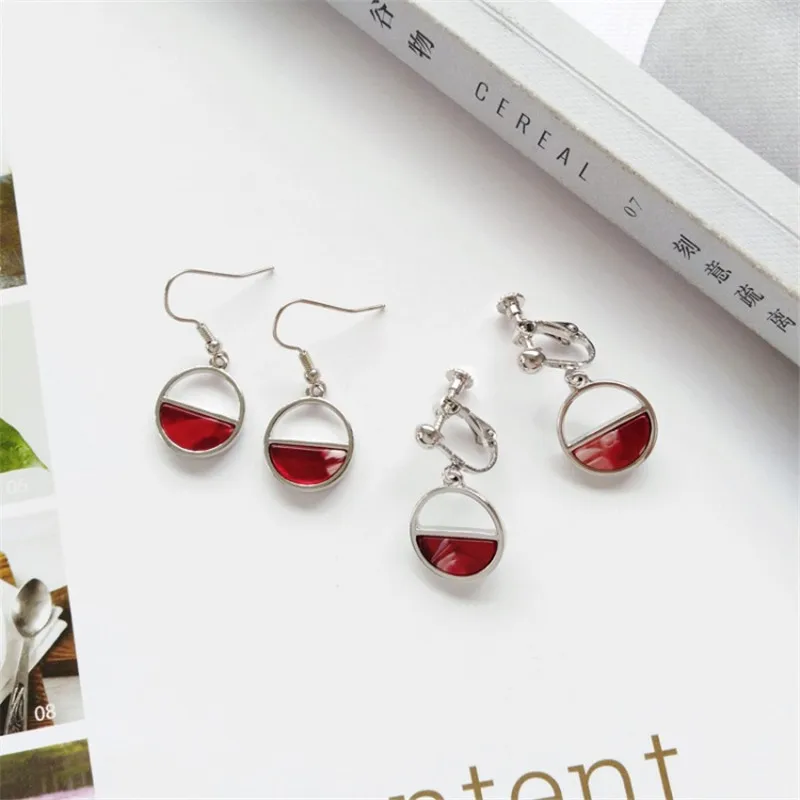 Япония и Южная Корея Красный синий серый белый ацетат пластины круглые серьги с