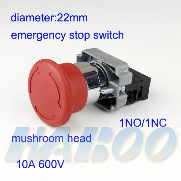 1 шт. Бесплатная доставка Аварийный кнопочный переключатель диаметром 22 мм 1NO/1NC с