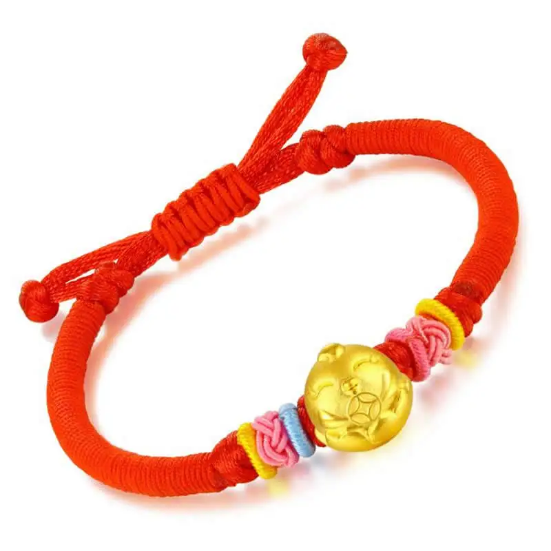 Новый 3D желтый золотой Зодиак куриный Браслет красная плетеная веревка чистое