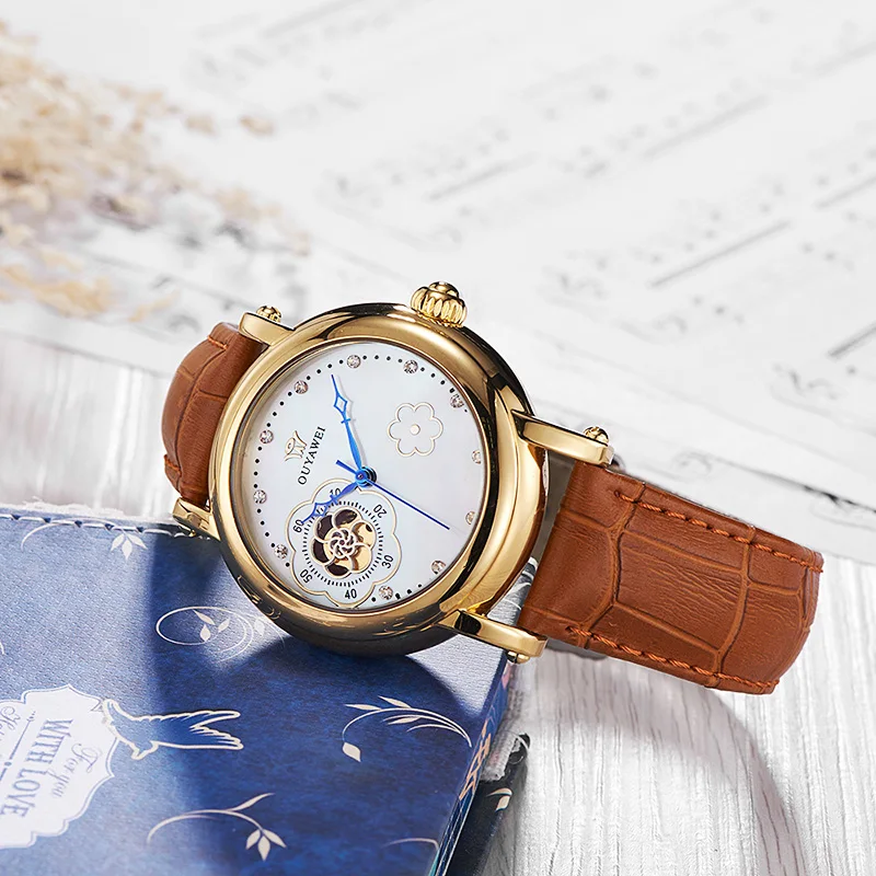 Женские Механические часы полностью стальные водонепроницаемые со скелетом