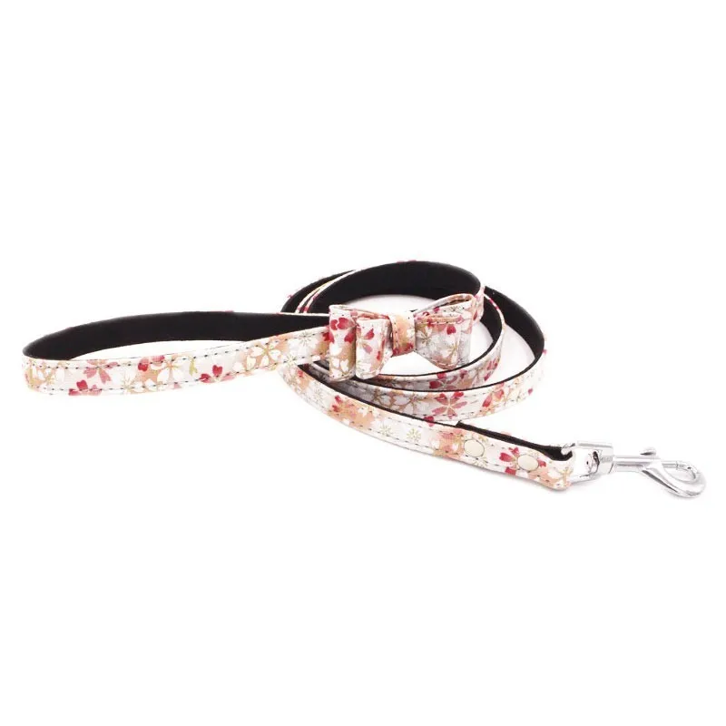 Pink Print leash Ошейник для собаки поводок бант с надписями цветочный Флаг для Чихуахуа Мопс маленький средний большой собаки высокое качество Новинка - Цвет: Pink Print leash