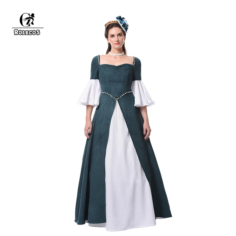 

ROLECOS Women Classic Victorian Dresses Queen Pearl Party Club Prom Princess Evening Cosplay Renaissance Suede Dress Vintage